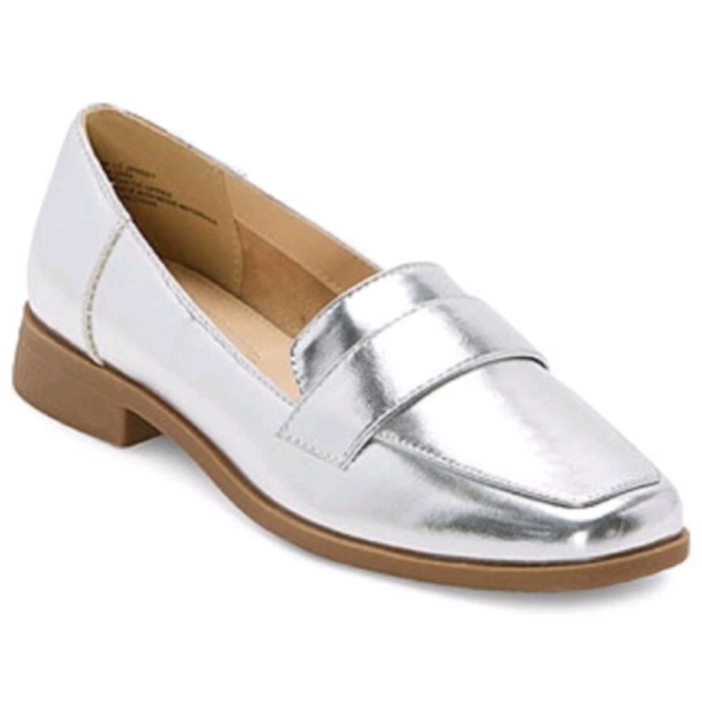 NWB Liz Claiborne Metallic Silver & Brown Loafers Memory Foam Comfort 6.5W